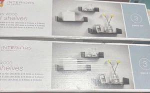 2 Sets von 3 Stück Braun Holz Wand Schweberegale Komplett Mehrere Größen Neu im Karton - Bild 1 von 1