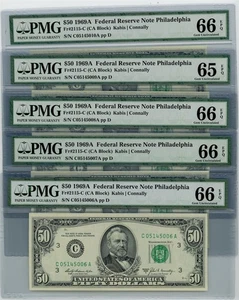 Fr. 2115-C $50 1969A 5 Consec. Federal Reserve Note #dc-2478 65-66 EPQ PMG - Picture 1 of 3