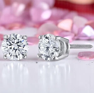 2 Carat Lab Grown Diamond Stud Earrings In 14 Karat White Gold - Picture 1 of 3