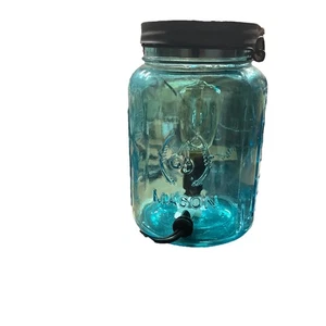 Blaues Einmachglas Licht innen, Kerze oben S4 - Bild 1 von 3