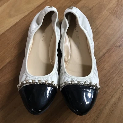 IVANKA TRUMP Ballet Flats Women’s Leather Black/Cream With Chain Detail Size 9 - Image 1 of 4