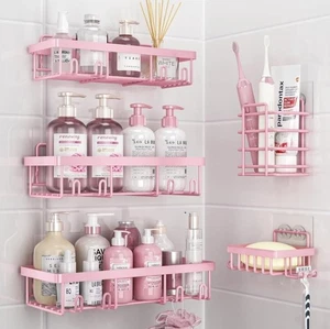 5 Pack Pink Shower Caddy Rack Set - Rustproof Adhesive Bath Organizer.........77 - Picture 1 of 10