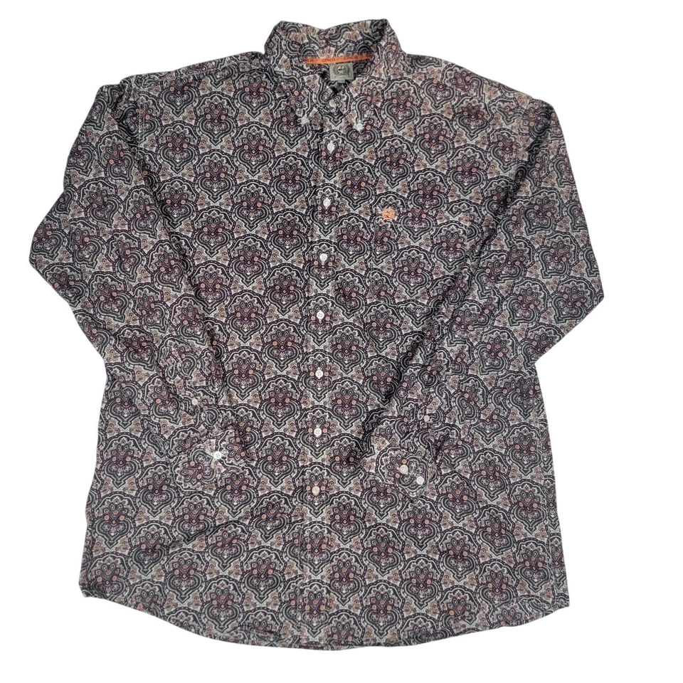 Camisa masculina CINCH 2XL manga longa com botões roxa laranja preta floral - Imagem 1 de 4