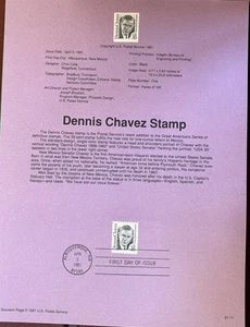 USPS Souvenir Seite 2186 Erster hispanischer US-Senat New Mexico Dennis Chavez - Bild 1 von 1