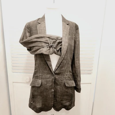 Chaqueta Blazer Elizabeth and James Mujer Un Botón Manga Acanalada Gris 2 Foto 1 de 4