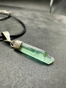 Natural Stone Blue Tourmaline Pendant 925 Sterling Silver+Rainbow Inclusions - Picture 1 of 6