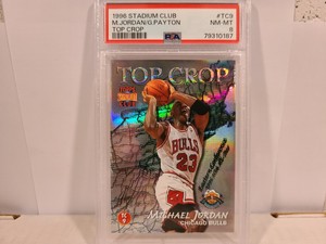 1996 TOPPS STADIUM CLUB MICHAEL JORDAN PAYTON TOP CROP REFRACTOR PSA 8 BULLS SP