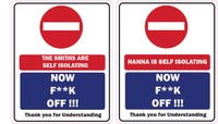 Novelty Humorous Self Isolating/quarantine  SELF ISOLATING NOW  F**K OFF STICKER