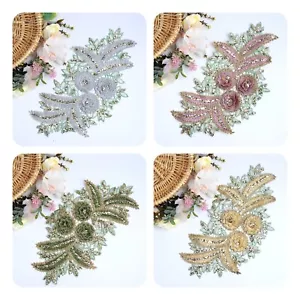 1Piece 3D Flower Applique Sparkling Glitter Embroidery Embellishment Sewon Patch - Picture 1 of 21