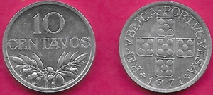 PORTUGAL 10 CENTAVOS 1971 UNC CIRCLES WITHIN CROSS,VALUE ABOVE SPRIGS,THE PORTUG - Bild 1 von 1