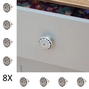 8 X Möbelknöpfe Set Griffe Schwarz Weiß Keramik Knöpfe Knäufe Knober Ornament - Bild 1 von 13