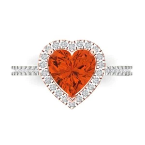 2.36 ct Heart Cut Halo Red Stone Promise Wedding Ring 14k 2 Tone Solid Gold - Picture 1 of 11