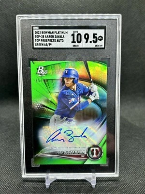 SGC 9.5 2022 Bowman Platinum Aaron Zavala Top Prospect Green Auto /99 Rangers - Image 1 of 3