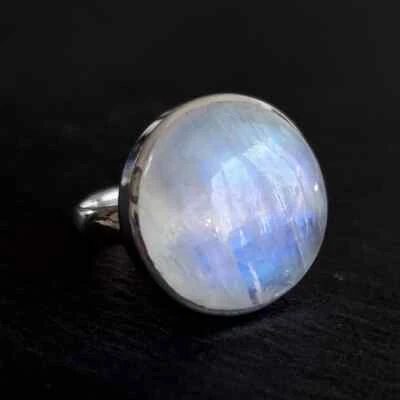 Arcobaleno Pietra Di Luna Gemma 925 Sterling Argento Artigianale Anello - Immagine 1 di 3