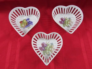 Lot of 3 Vintage Schwarzenhammer Heart Porcelain Trinket Dish Bowl Fruit Theme - Picture 1 of 14