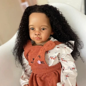 Muñeca bebé renacida de piel oscura de 30 pulgadas muñeca niña enraizada a mano cabello negro regalo - Imagen 1 de 4