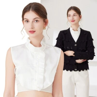 Pleated Trim Stand Collar Woman Blouse Shirt Decorative Collar Easy Removable - Image 1 of 4
