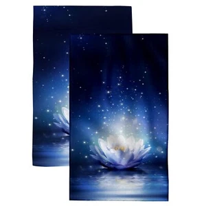 Lotus Flower Hand Towels Set of 2 White Floral Bath Hand Towels Soft Absorben... - Picture 1 of 7