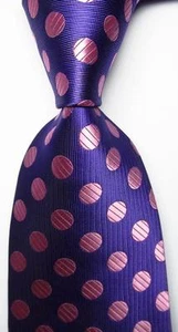 New Classic Polka Dot Purple Pink JACQUARD WOVEN 100% Silk Men's Tie Necktie - Picture 1 of 2