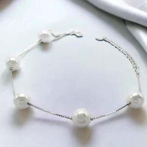 Pearl 925 Sterling Silver Womens Bracelet Bangle Bridal Birthday Gift For Her UK - Picture 1 of 9