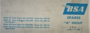 Folleto de piezas de motocicleta BSA vintage - 1961 "Repuestos "A" catálogo del grupo" - Imagen 1 de 11
