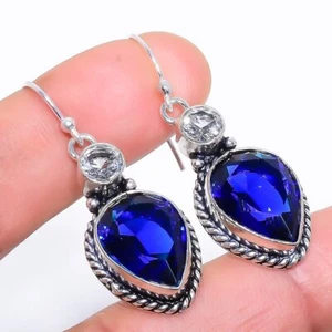 Natural London Blue Topaz Gemstone Earrings 925 Sterling Silver For Women e740 - Picture 1 of 7