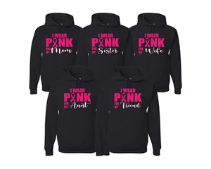 Breast Cancer Awareness Pink Ribbon Survivor Support Black Hoodie Sweatshirt - Picture 1 of 7