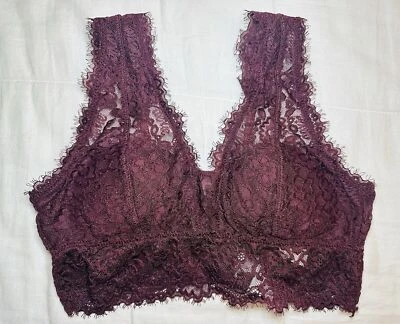 AERIE Eyelash Lace Plunge Maroon Romantic Bralette SIZE XS NWT - Image 1 of 4