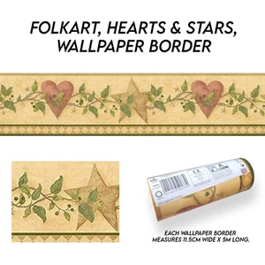 Folkart, Hearts & Stars, Wallpaper Border 77 (11.5cm wide x 5m long) - Picture 1 of 6