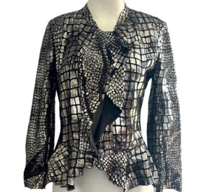Isabel Marant Jacket Metallic Silver Reptile Pattern Ruffle Leather - Picture 1 of 3
