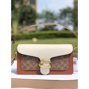 Tabby Women's Coated Canvas Shoulder Bag Fashion /Tan Ivory - Picture 1 of 5
