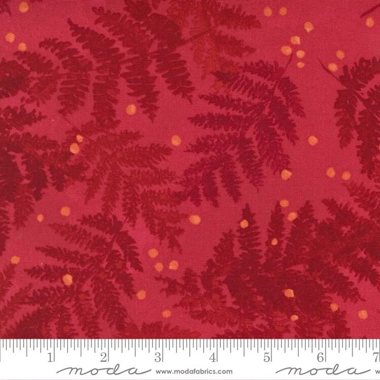 Moda Carolina Lilies Ruby 100% Quilt Cotton Floral Red Ferns Fabric 33" - Image 1 of 1