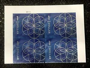 2024USA #5853 $1.00 Floral Geometry - Top Plate Block of 4 - Mint dollars blue - Picture 1 of 1