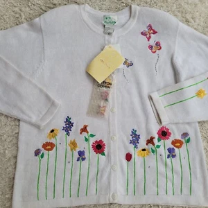 VTG Quacker Factory QVC Dead Stock White Embroidered Cardigan Sweater Wmn's 1X - Picture 1 of 7