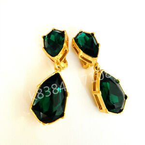 OSCAR DE LA RENTA Blue/green Crystal Ziria Glass Gold-plated Clip Earrings
