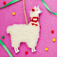 Festive White Alpaca Llama Fluffy Hanging Christmas Tree Decoration Sass & Belle