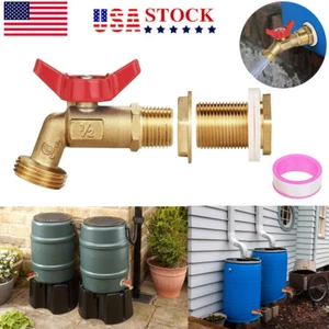 Brass Water Tank Rain Barrel Spigot Quarter Turn Ball Valve w/ Bulkhead Fitting - Picture 1 of 14