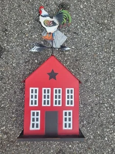 Red Barn with Rooster on top 24" Farm, Metal Barn - Picture 1 of 5