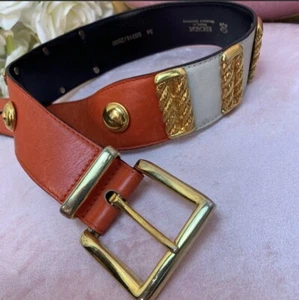 Vintage Escada Belt ~ Orange Cream Gold ~ Size 34 XS - Picture 1 of 5