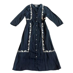 Polagram Button-Down Dress Long Sleeve Embroidered Defined Waist Size Small - Picture 1 of 9