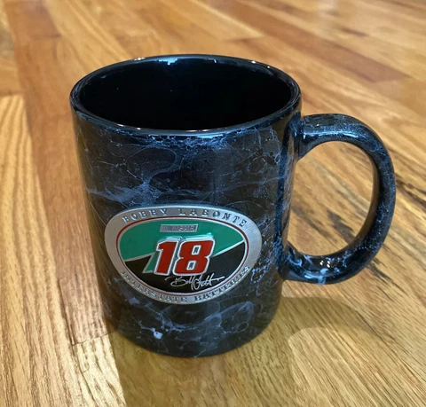 Bobby Labonte (#18) Ceramic Coffee Mug with Raised Pewter Team Logo NASCAR Cover