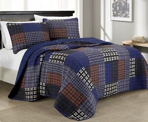 Chezmoi Collection Pre-Washed Bedspread Coverlet Plaid Patchwork Quilt Set