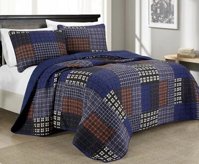 Chezmoi Collection Pre-Washed Bedspread Coverlet Plaid Patchwork Quilt Set - Image 1 of 4