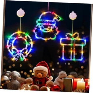Christmas Window Decorations 3 Pack Wreath Gift Box Santa Claus Christmas - Picture 1 of 7