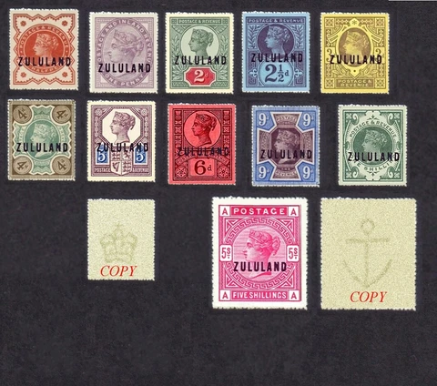 Zululand Set of 11 (Sg1 to 11. FORGERIES) Cover