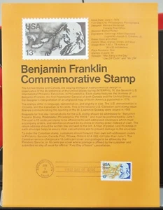 USPS 1976 First Day Issue Souvenir Page, Benjamin Franklin - $0.13 - Picture 1 of 1