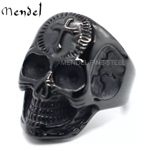 MENDEL Mens Stainless Steel Gothic Motorcycle Biker Black Skull Ring Size 7-15 - Picture 1 of 7