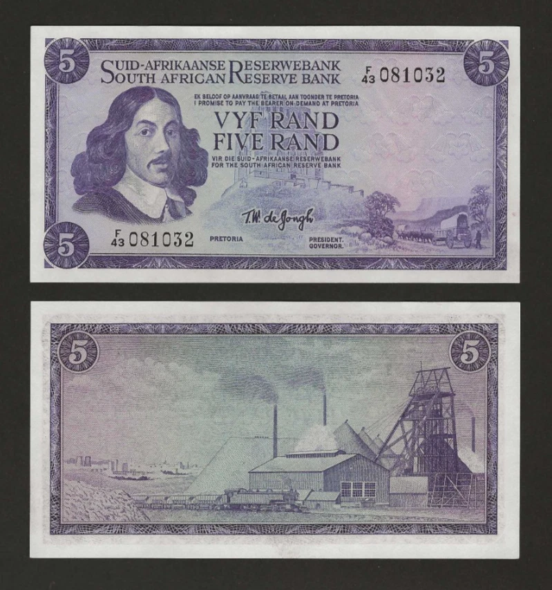 SOUTH AFRICA 5 Rand 1967, P-112b de Jongh, Afrikaans/Springbok, Orig a/UNC - AU - Image 1 of 1