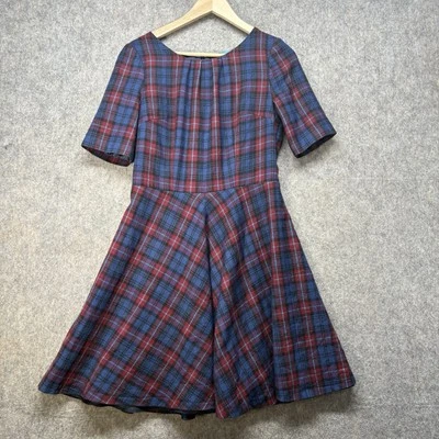 Boden Moon Tweed Dress Womens Size 12R Navy Plaid Check Short Sleeve Shift Lined - Image 1 of 4