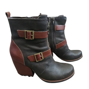 Korks by Kork-Ease Richards Two-Tone Pebbled Leather Brown Ankle Boots 9.5 M - Picture 1 of 12
